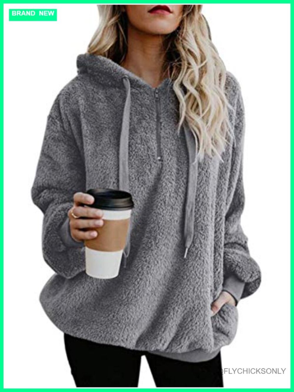 Womens Fuzzy Sherpa Fleece Pullover Hoodie 1/4 Zip Oversized Sweatshirt